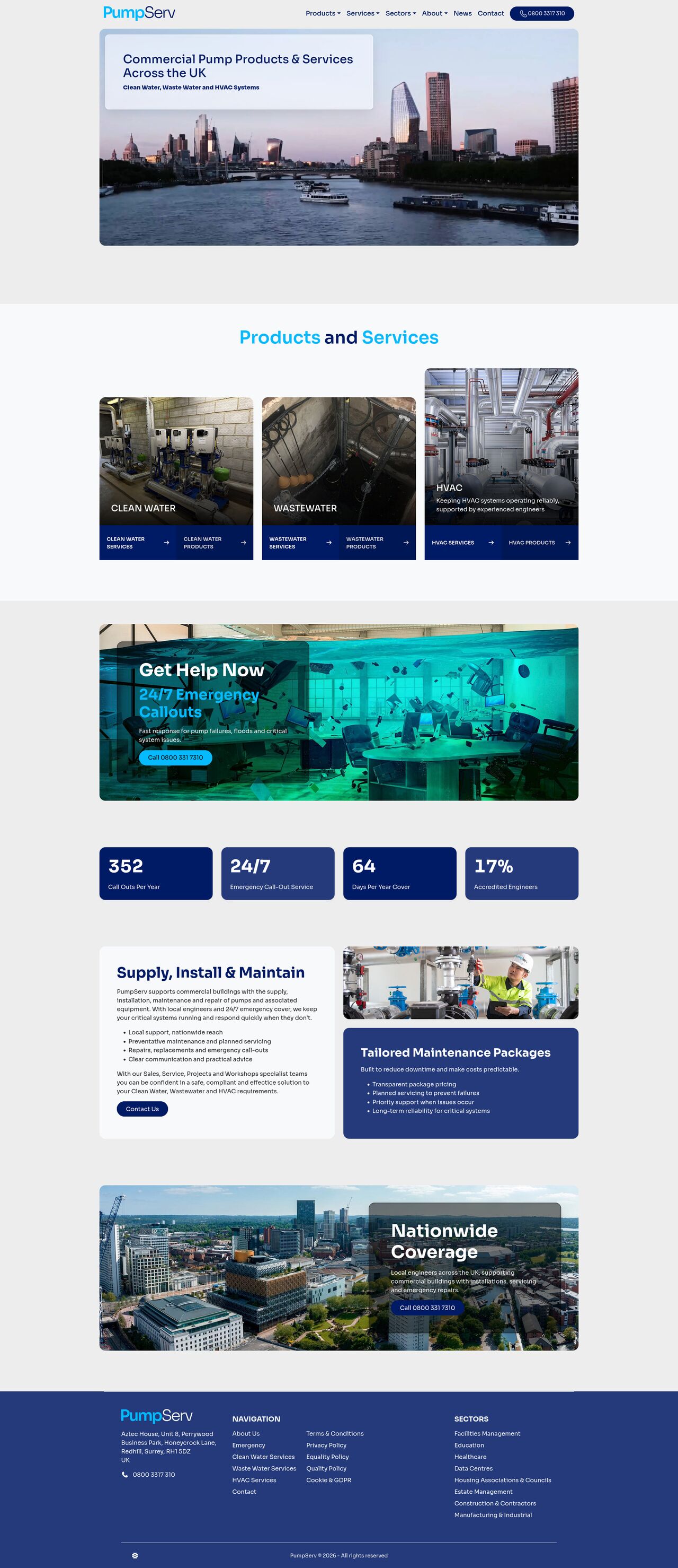 PumpServ desktop website preview, light mode
